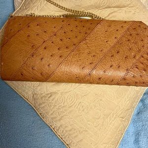 Vtg Genuine leather clutch ostrich leather 13”x6,5